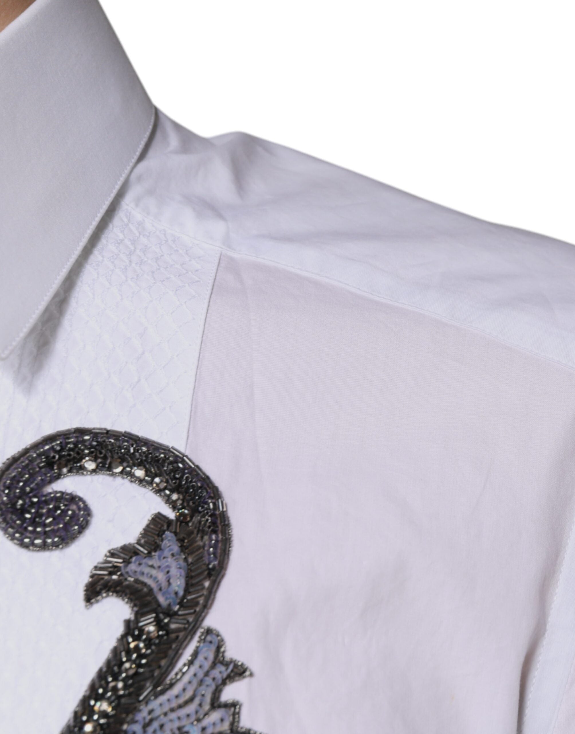 Dolce & Gabbana White Slim Fit Baroque GOLD Men's Shirt